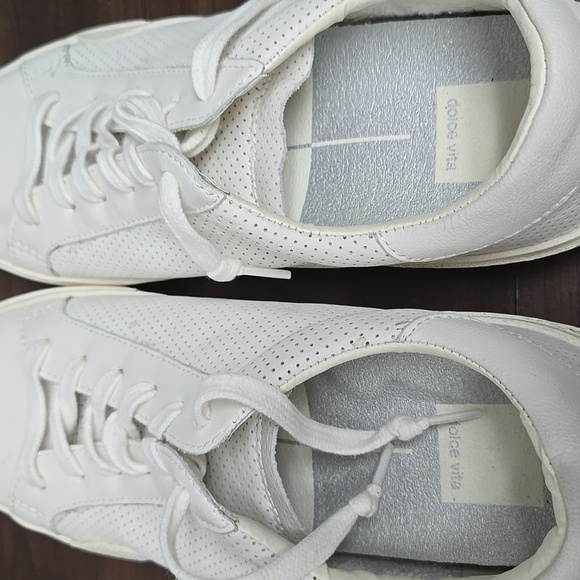 Dolce Vita Size 8.5 White Leather Lace Up Sneakers - Picture 5 of 10